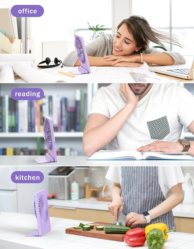 Desk Fan Battery Operated Fan Rechargeable 180°Tilt Folding Personal Fan Ultra Quiet Small Portable 3 Speed Adjustable Strong