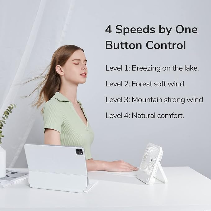 Desk Fan Battery Rechargeable, 4500mAh 180°Foldable Portable Personal Fan, 4 Speeds Adjustable Long Battery-life, alternate