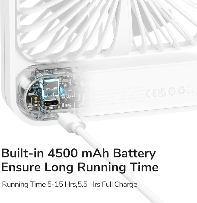 Desk Fan Battery Rechargeable, 4500mAh 180°Foldable Portable Personal Fan, 4 Speeds Adjustable Long Battery-life, alternate