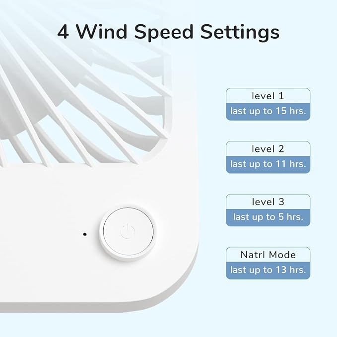 Desk Fan Battery Rechargeable, 4500mAh 180°Foldable Portable Personal Fan, 4 Speeds Adjustable Long Battery-life, alternate