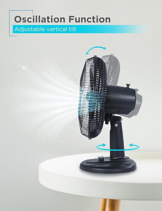 Desk Fan for Home and Office, 12” Fan with 3 Speed Settings, Oscillating Portable Fan for Office Desk, Table Top and Kitchen