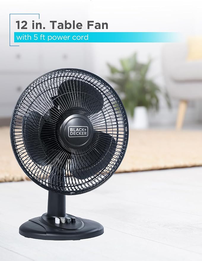 Desk Fan for Home and Office, 12” Fan with 3 Speed Settings, Oscillating Portable Fan for Office Desk, Table Top and Kitchen
