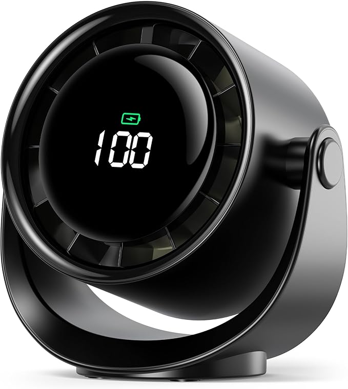 Desk Fan, LED Display Mini Table Fan, Rechargeable Personal Fan with 4000mAh Battery, Max. 17H Use, 5 Speeds, 360°Tilt, USB-C