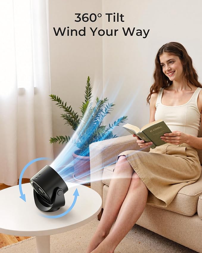 Desk Fan, LED Display Mini Table Fan, Rechargeable Personal Fan with 4000mAh Battery, Max. 17H Use, 5 Speeds, 360°Tilt, USB-C