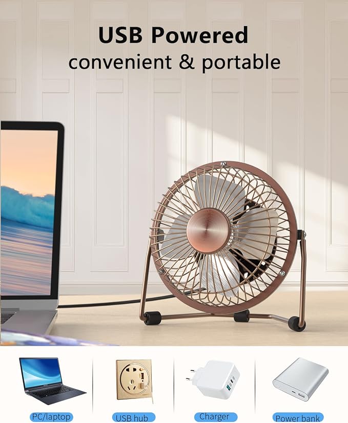 Desk Fan Quiet Small USB Fan 360° Rotation Portable Table Fan 2 Speed Mini Personal Fan Air Cooling Electric Fan for Home