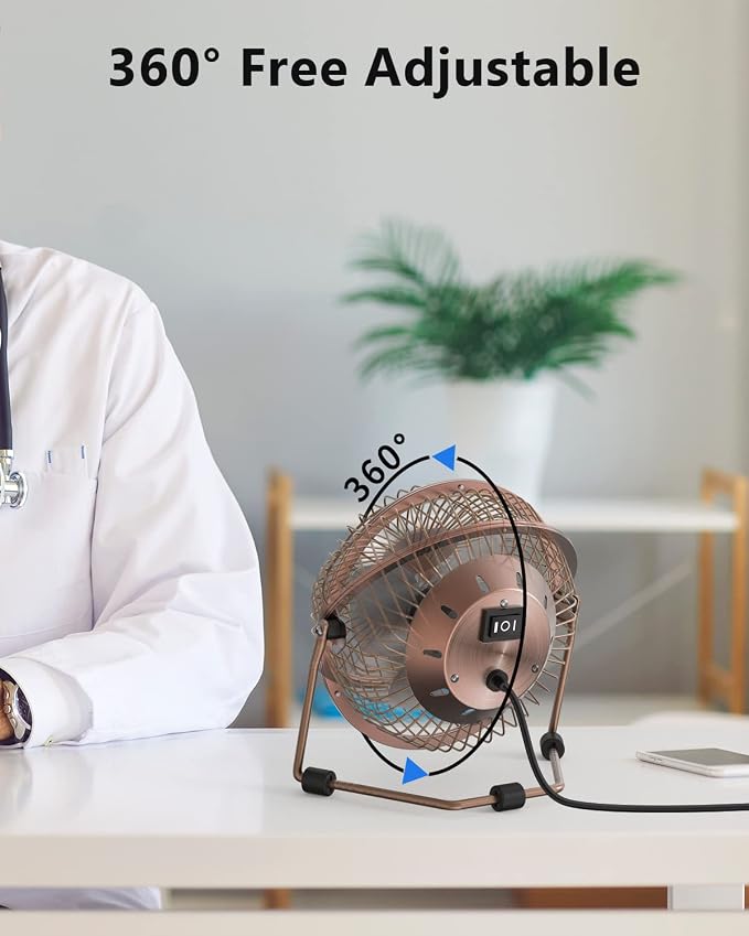 Desk Fan Quiet Small USB Fan 360° Rotation Portable Table Fan 2 Speed Mini Personal Fan Air Cooling Electric Fan for Home