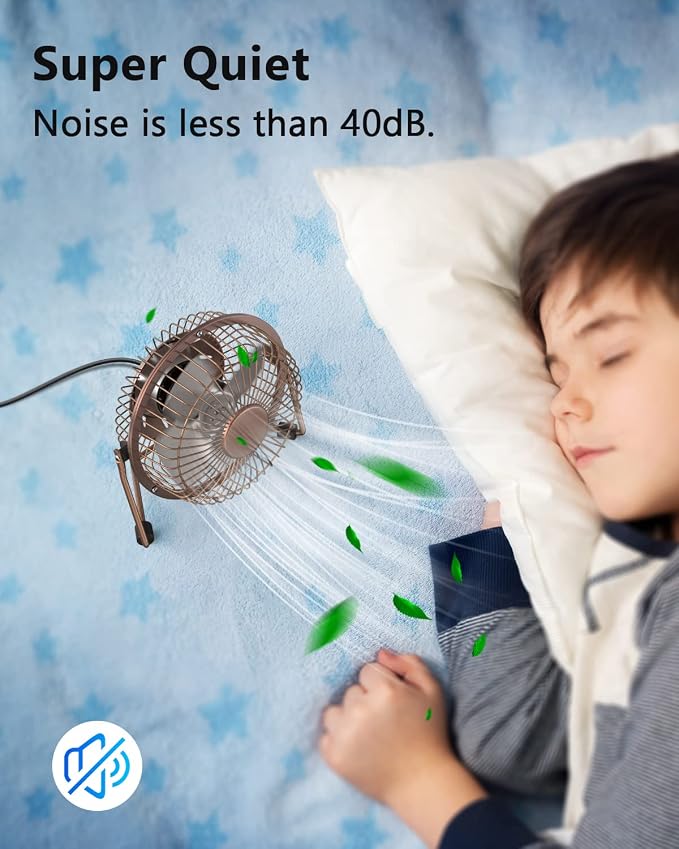 Desk Fan Quiet Small USB Fan 360° Rotation Portable Table Fan 2 Speed Mini Personal Fan Air Cooling Electric Fan for Home