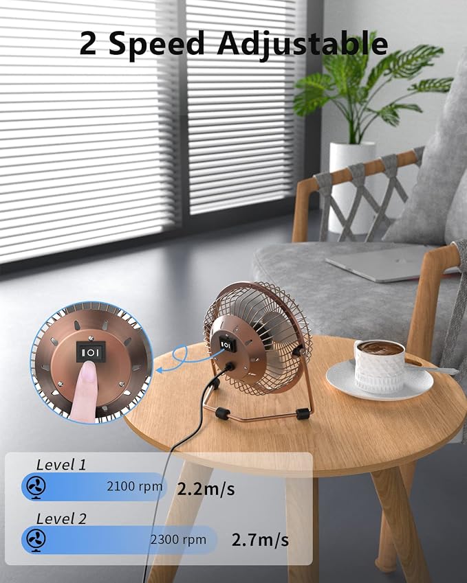 Desk Fan Quiet Small USB Fan 360° Rotation Portable Table Fan 2 Speed Mini Personal Fan Air Cooling Electric Fan for Home
