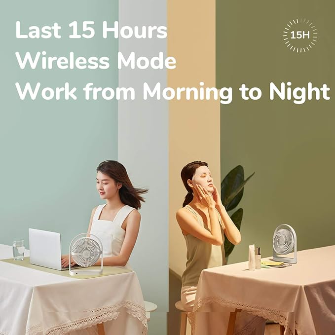 Desk Fan, Small Portable Battery Operated Desktop and 4000mAh USB Rechargeable Electric Table Fan with 4 Speeds, Max 15 Hrs