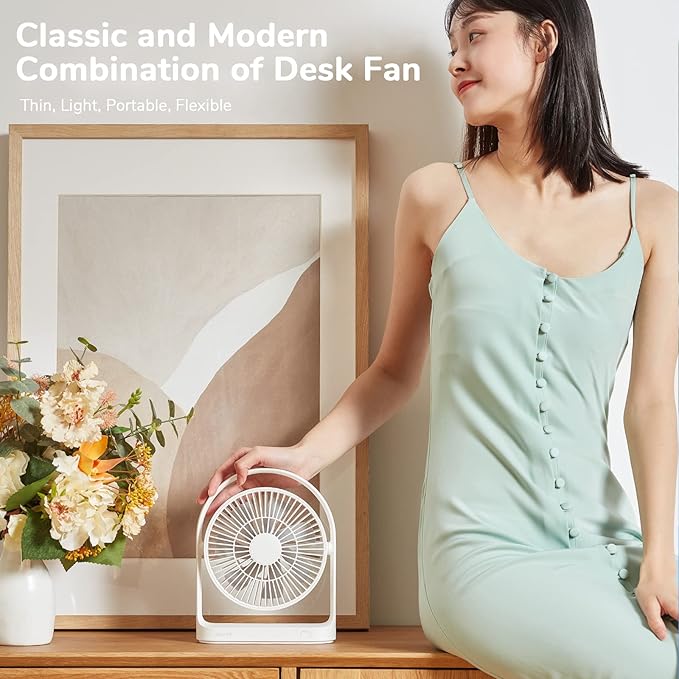 Desk Fan, Small Portable Battery Operated Desktop and 4000mAh USB Rechargeable Electric Table Fan with 4 Speeds, Max 15 Hrs