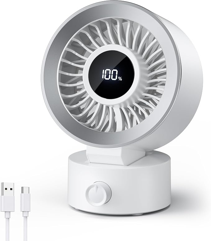 Desk Fan Small Quiet: Table Fan Rechargeable with 1200mAh Battery & USB Powered, Portable for Office Bedroom Home Desktop