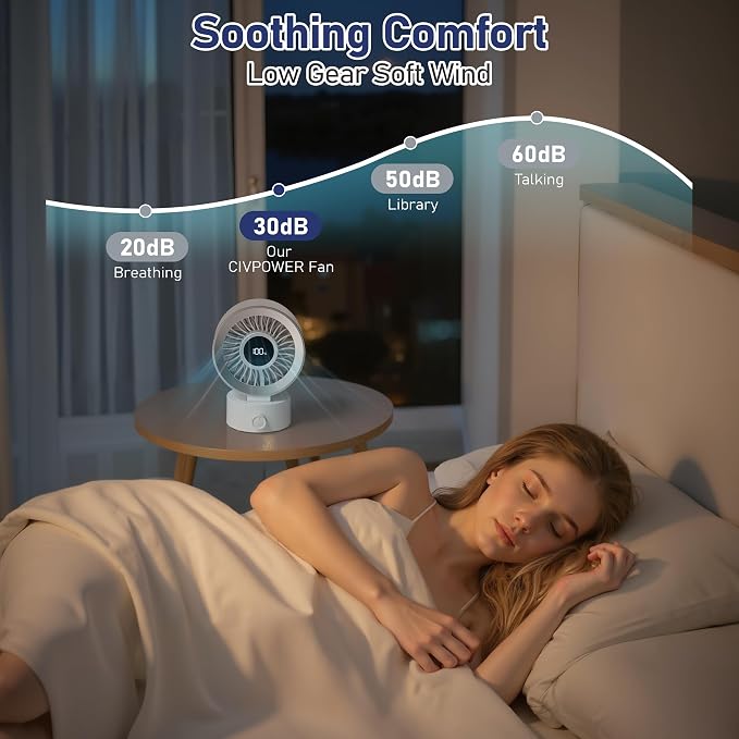 Desk Fan Small Quiet: Table Fan Rechargeable with 1200mAh Battery & USB Powered, Portable for Office Bedroom Home Desktop