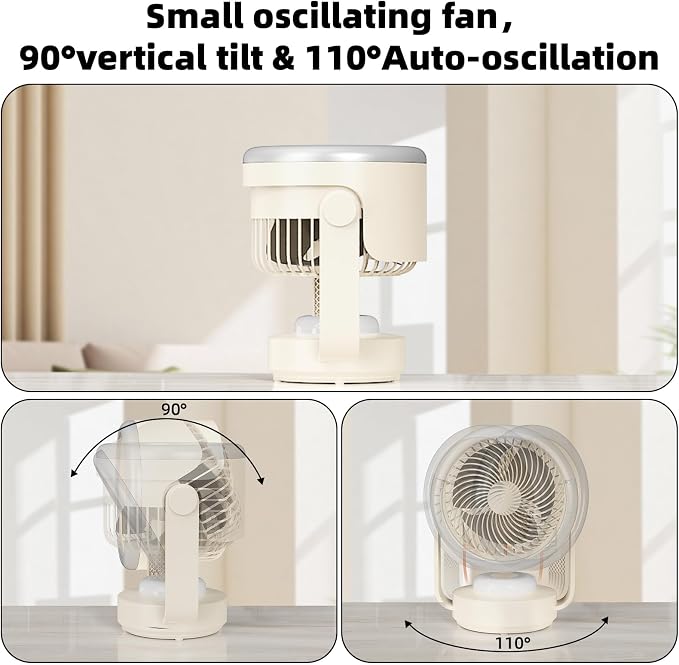 Desk Fan,Table Fans,7 inch Fan for Bedroom,Super Silent,Portable Rechargeable Desk Fans,Fan for Office,With LED light,4