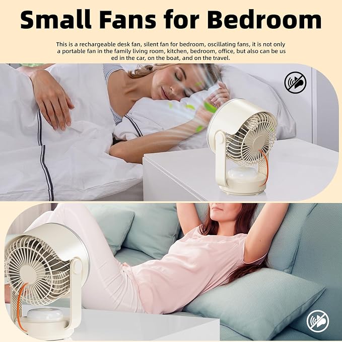 Desk Fan,Table Fans,7 inch Fan for Bedroom,Super Silent,Portable Rechargeable Desk Fans,Fan for Office,With LED light,4