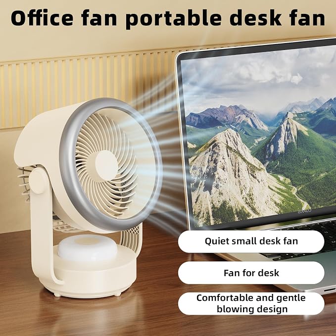 Desk Fan,Table Fans,7 inch Fan for Bedroom,Super Silent,Portable Rechargeable Desk Fans,Fan for Office,With LED light,4
