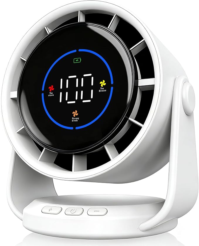 Desk Fan, Turbo Table Fan for Bedroom, 100-Speed Digital Display, Low Noise, 105° Adjustable Tilt, 7.5-inch, Rechargeable