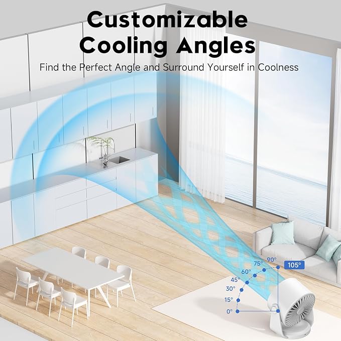 Desk Fan, Turbo Table Fan for Bedroom, 100-Speed Digital Display, Low Noise, 105° Adjustable Tilt, 7.5-inch, Rechargeable