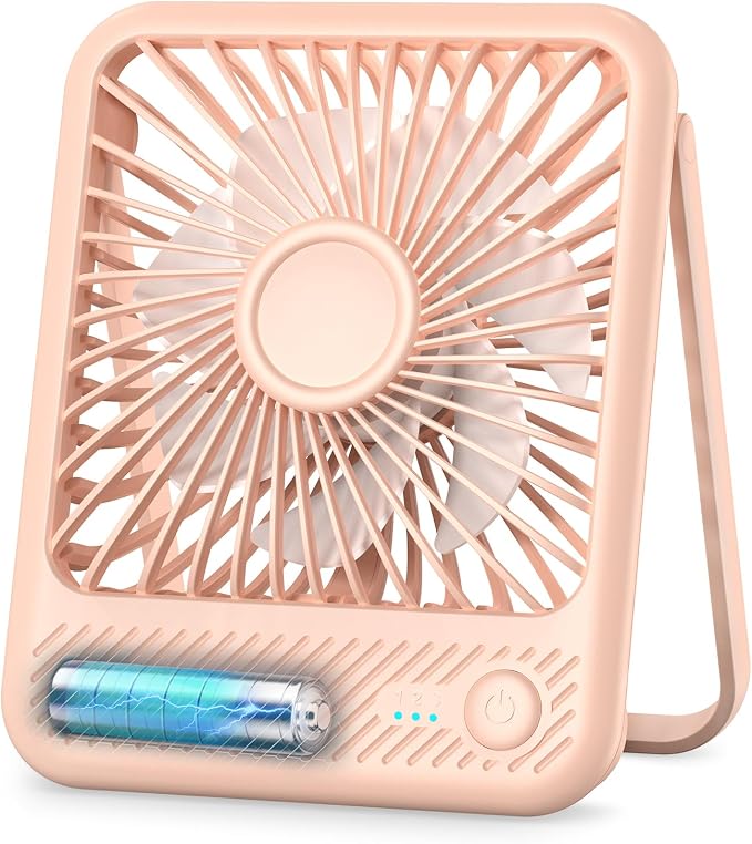 Desk Fan, Ultra Quiet 2.5-11h Battery Operated Small USB Fan with Strong Wind, 180° Tilt Folding and 3 Speeds
