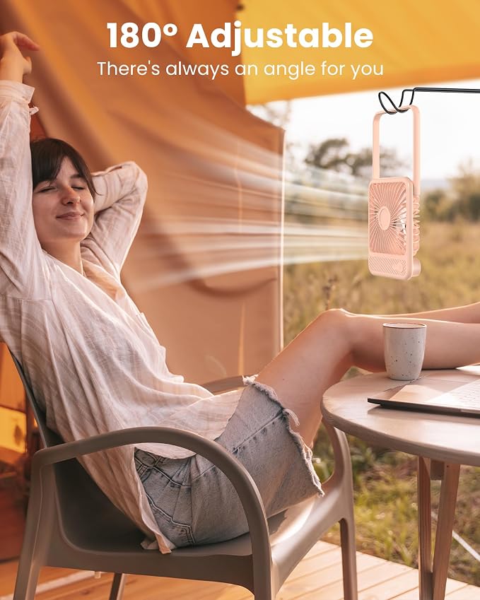 Desk Fan, Ultra Quiet 2.5-11h Battery Operated Small USB Fan with Strong Wind, 180° Tilt Folding and 3 Speeds, alternate view