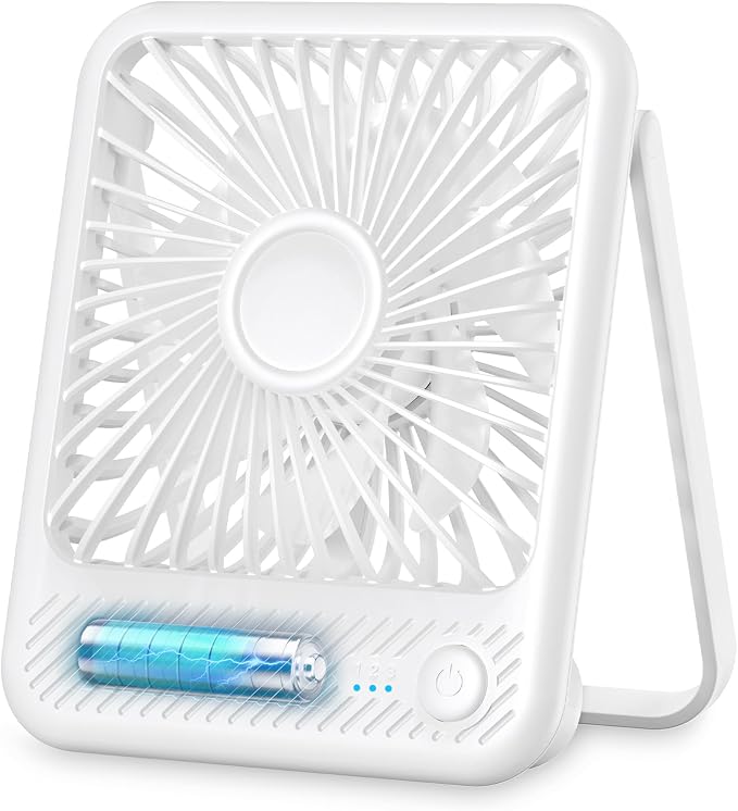 Desk Fan, Ultra Quiet 2.5-11h Battery Operated Small USB Fan with Strong Wind, 180° Tilt Folding and 3 Speeds