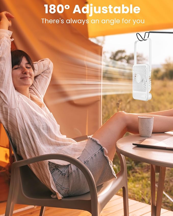 Desk Fan, Ultra Quiet 2.5-11h Battery Operated Small USB Fan with Strong Wind, 180° Tilt Folding and 3 Speeds, alternate view