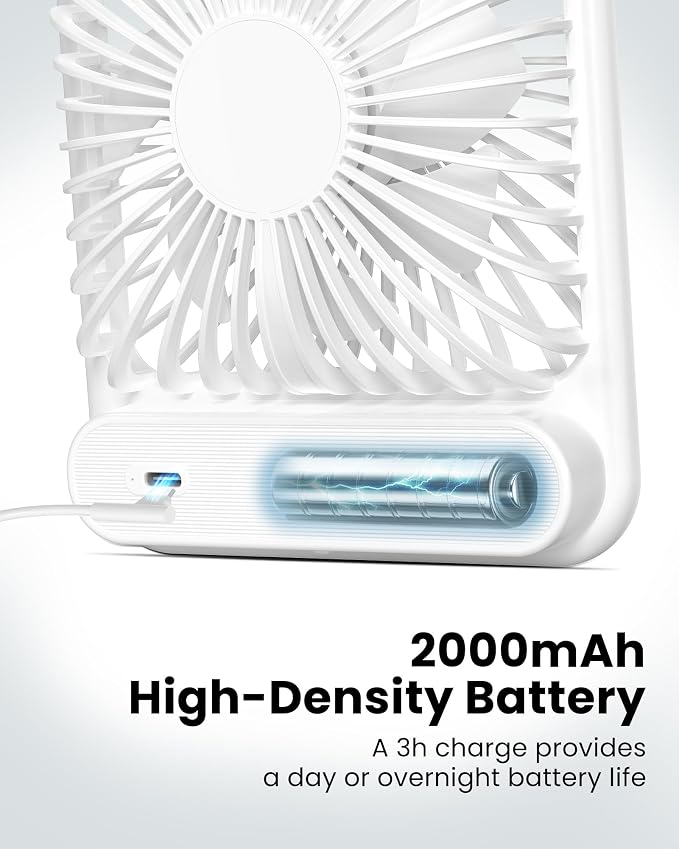 Desk Fan, Ultra Quiet 2.5-11h Battery Operated Small USB Fan with Strong Wind, 180° Tilt Folding and 3 Speeds, alternate view
