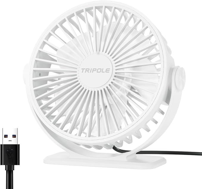 Desk Fan USB Powered Mini Portable Fan, 3 Speeds Adjustable Strong Breeze Personal Desktop Fans, 360° Rotation Quiet Plug In