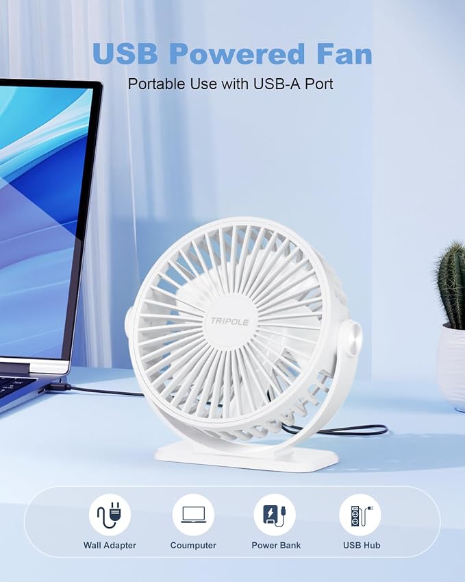 Desk Fan USB Powered Mini Portable Fan, 3 Speeds Adjustable Strong Breeze Personal Desktop Fans, 360° Rotation Quiet Plug In