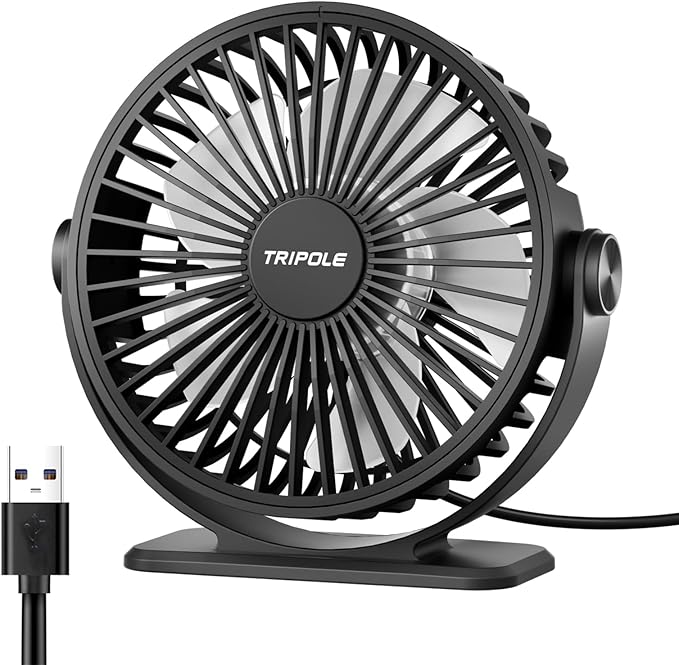 Desk Fan USB Powered Small Portable Fan, 3 Speeds Adjustable Strong Breeze Mini Personal Fans, 360° Rotation Quiet Plug In