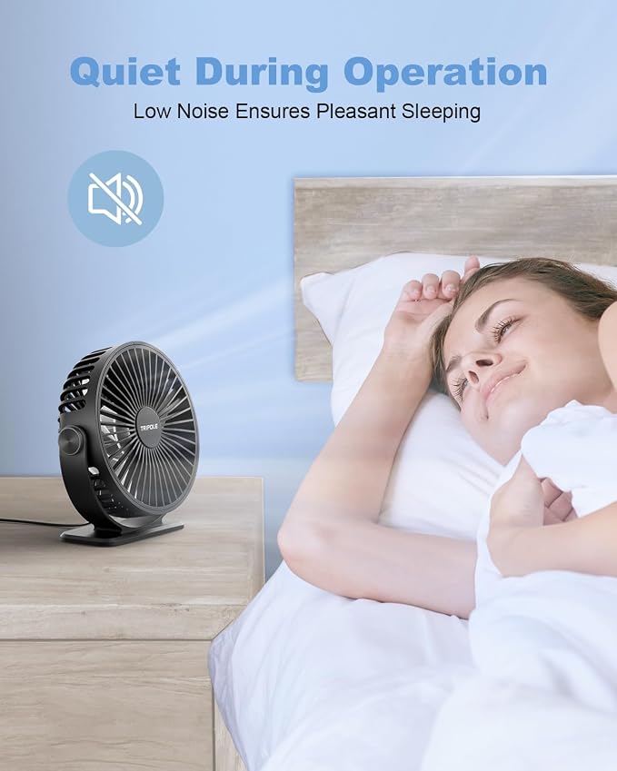 Desk Fan USB Powered Small Portable Fan, 3 Speeds Adjustable Strong Breeze Mini Personal Fans, 360° Rotation Quiet Plug In