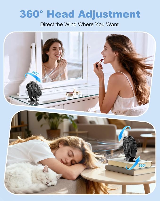 Desk Fan USB Powered Small Portable Fan, 3 Speeds Adjustable Strong Breeze Mini Personal Fans, 360° Rotation Quiet Plug In
