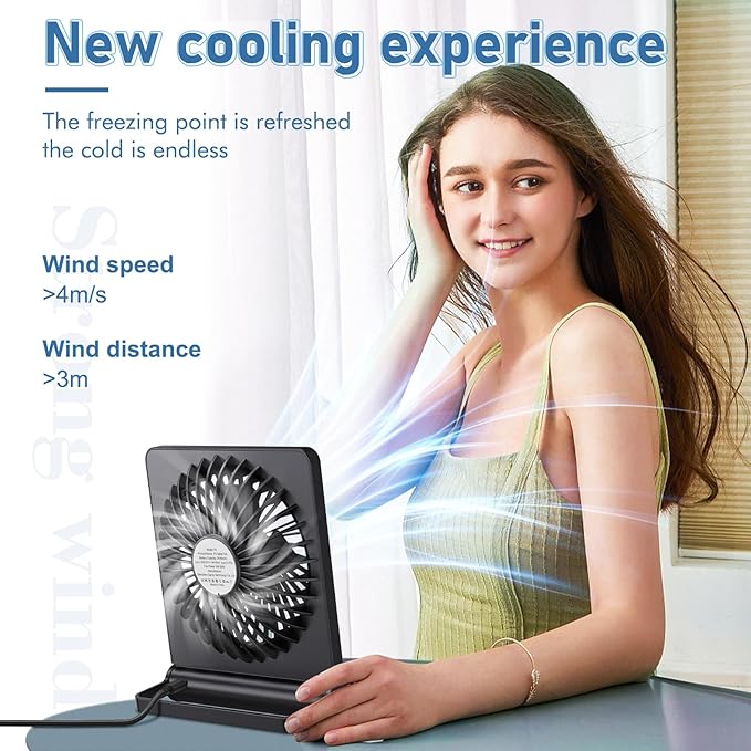 Desk Fan USB Powered with 3 Speeds Adjustable Strong Wind, Ultra Quiet Mini Personal Fan USB-C Corded Powered,220° Tilt