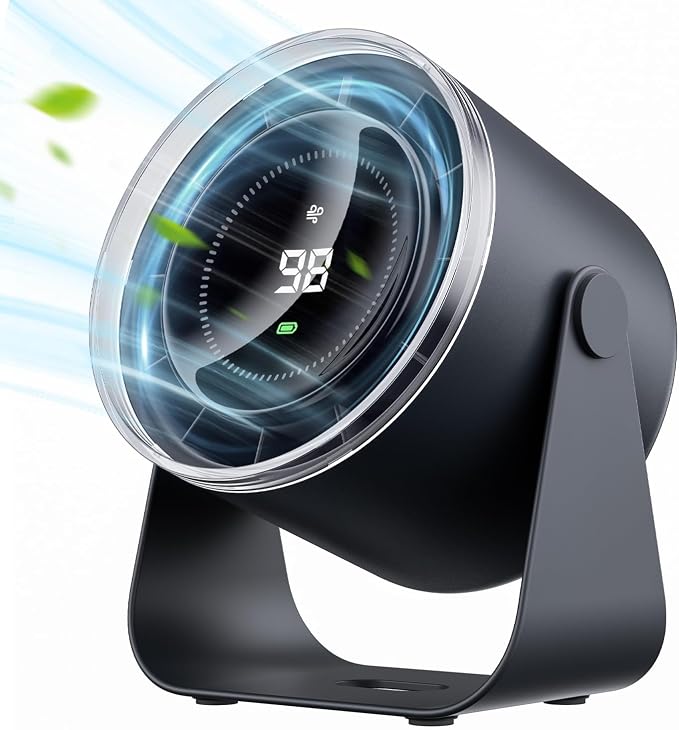 Desk Fan with Battery Operated, Quiet Digital Display Portable Fan for Office, Bedroom, Kitchen, Home, Outdoor, 100 Speeds