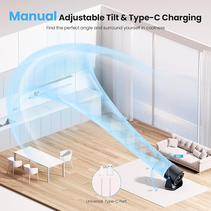 Desk Fan with Battery Operated, Quiet Digital Display Portable Fan for Office, Bedroom, Kitchen, Home, Outdoor, 100 Speeds