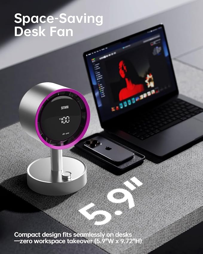 Desk Fan with Built-in Filter, 120° Oscillating Air Circulator Fan with 100 Speeds, Digital Display, USB-C Rechargeable