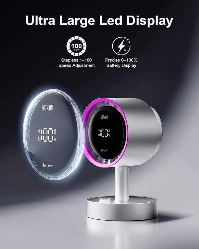 Desk Fan with Built-in Filter, 120° Oscillating Air Circulator Fan with 100 Speeds, Digital Display, USB-C Rechargeable