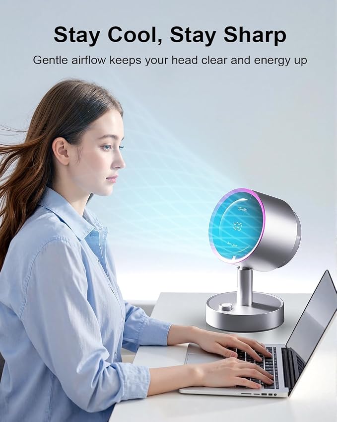 Desk Fan with Built-in Filter, 120° Oscillating Air Circulator Fan with 100 Speeds, Digital Display, USB-C Rechargeable