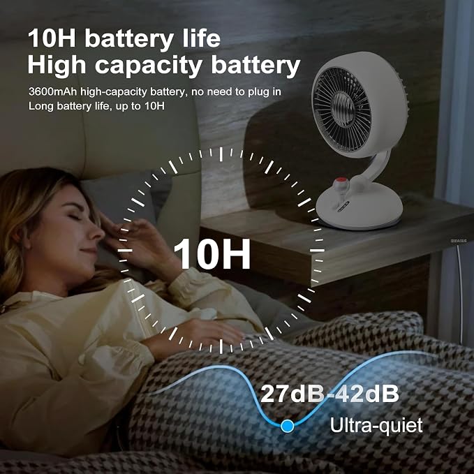 Desk Fan with Night Light, 9 Inch Air Circulator Fan with 3 Speed, 45° Tilt, 120° Oscillation, Quiet Table Fan, alternate