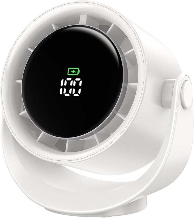 Desk Fans for Bedroom, Strong Airflow Turbo Quiet Small USB Fan, 17hrs Running, 360° Rotate & 5 Speeds, 4000mAh Battery