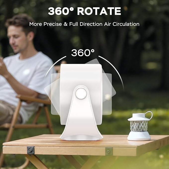 Desk Fans for Bedroom, Strong Airflow Turbo Quiet Small USB Fan, 17hrs Running, 360° Rotate & 5 Speeds, 4000mAh Battery