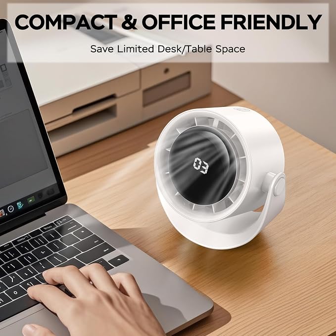 Desk Fans for Bedroom, Strong Airflow Turbo Quiet Small USB Fan, 17hrs Running, 360° Rotate & 5 Speeds, 4000mAh Battery