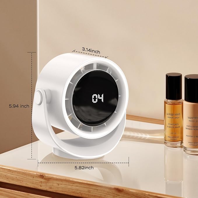 Desk Fans for Bedroom, Strong Airflow Turbo Quiet Small USB Fan, 17hrs Running, 360° Rotate & 5 Speeds, 4000mAh Battery