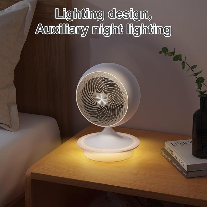 Desk Fans for Bedroom with Light, 13 Inch Table Air Circulator Fans, Oscillating Fan for Whole Room, 70° Vertical and 100°