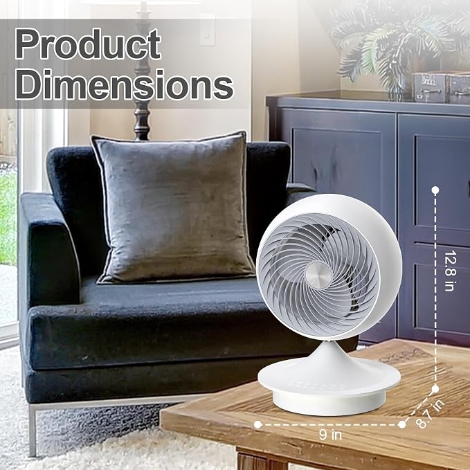 Desk Fans for Bedroom with Light, 13 Inch Table Air Circulator Fans, Oscillating Fan for Whole Room, 70° Vertical and 100°