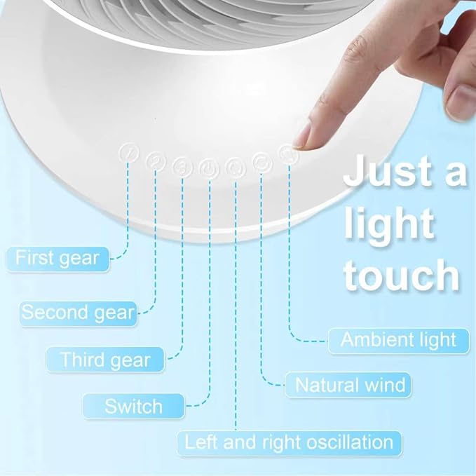 Desk Fans for Bedroom with Light, 13 Inch Table Air Circulator Fans, Oscillating Fan for Whole Room, 70° Vertical and 100°