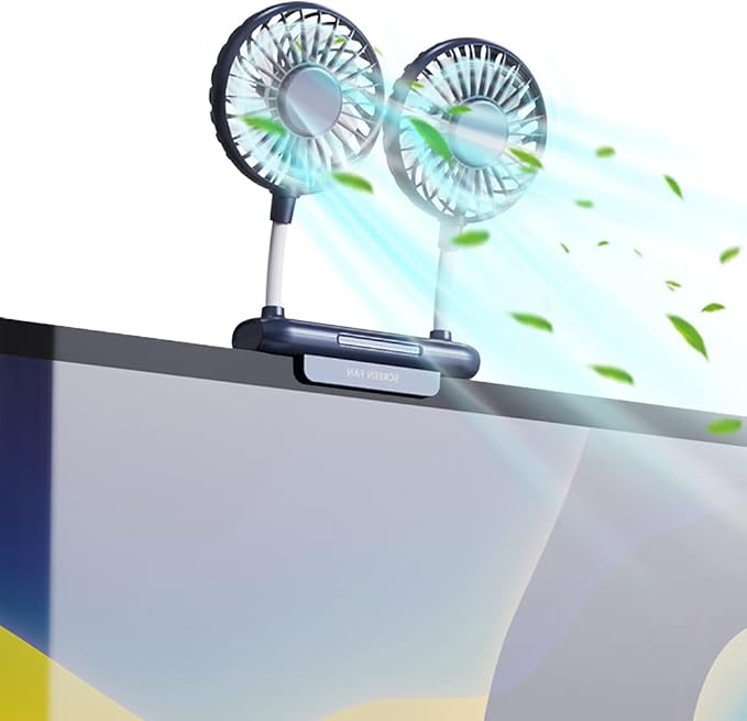 Desktop Fan, Monitor Clip on Fan with 2 Fan Heads, 3 Speeds Office Desk fan USB Powered Cooling Fan with Sturdy Adjustable