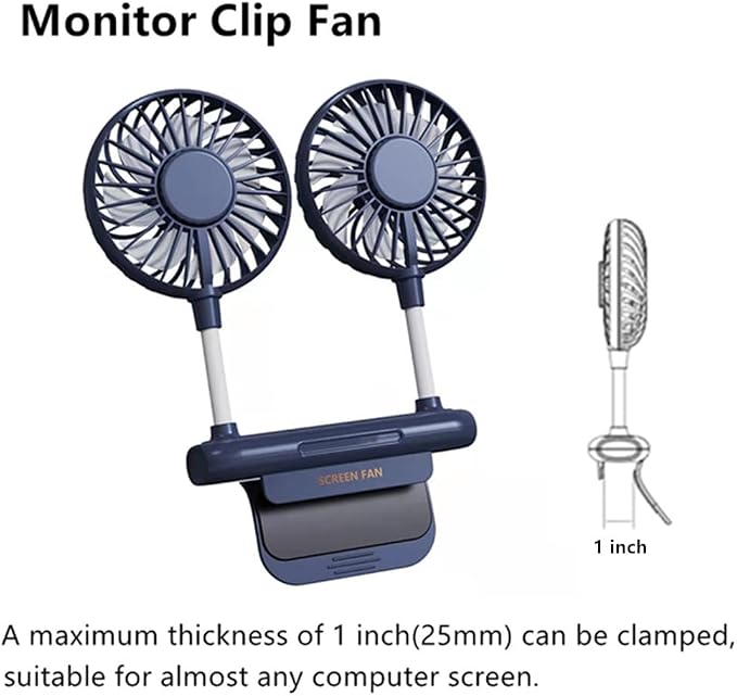 Desktop Fan, Monitor Clip on Fan with 2 Fan Heads, 3 Speeds Office Desk fan USB Powered Cooling Fan with Sturdy Adjustable