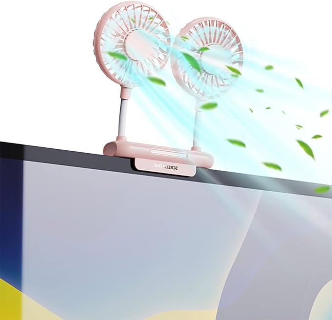 Desktop Fan with 2 Rotatable Heads, 3 Speeds, Sturdy Clamp, USB Powered Cooling Fan for Office Desk & Laptop 1 inches Pink