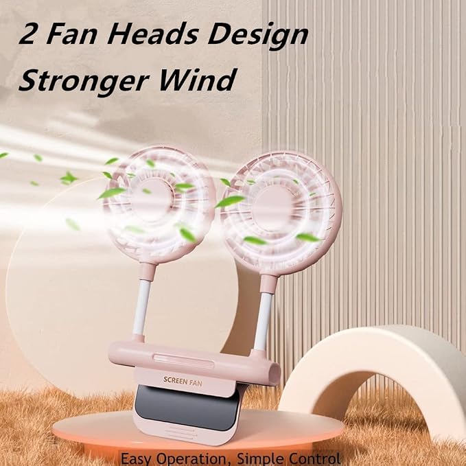 Desktop Fan with 2 Rotatable Heads, 3 Speeds, Sturdy Clamp, USB Powered Cooling Fan for Office Desk & Laptop 1 inches Pink