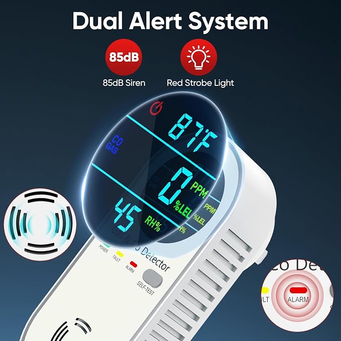 DetectorsforHomeSafe 4-in-1 Combination Carbon Monoxide Detectors & Natural Gas Leak Detector, alternate product view 3
